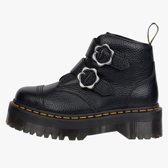 Dr. Martens Shoes - Dr. Martens Women's Devon Flower Buckle Leather Platform Boots Black Sz US 8